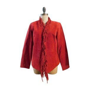 Dialogue Size XS Red Fringed Leather Lined Western Style Jacket
